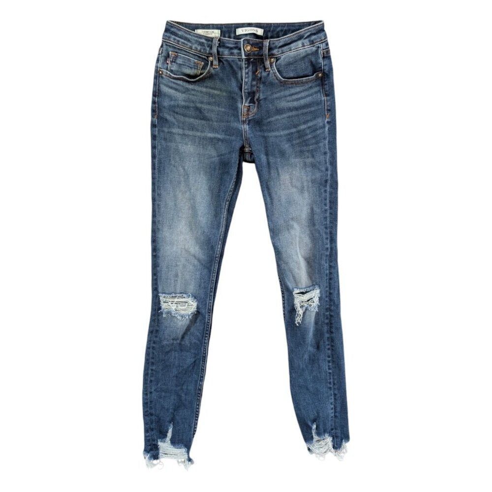 Vigoss Thompson Tomboy Jeans Womens Blue Distressed Ripped Denim Size 24
